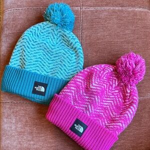 The North Face Kids' Vibrant Blue and Pink Pom-Pom Hats